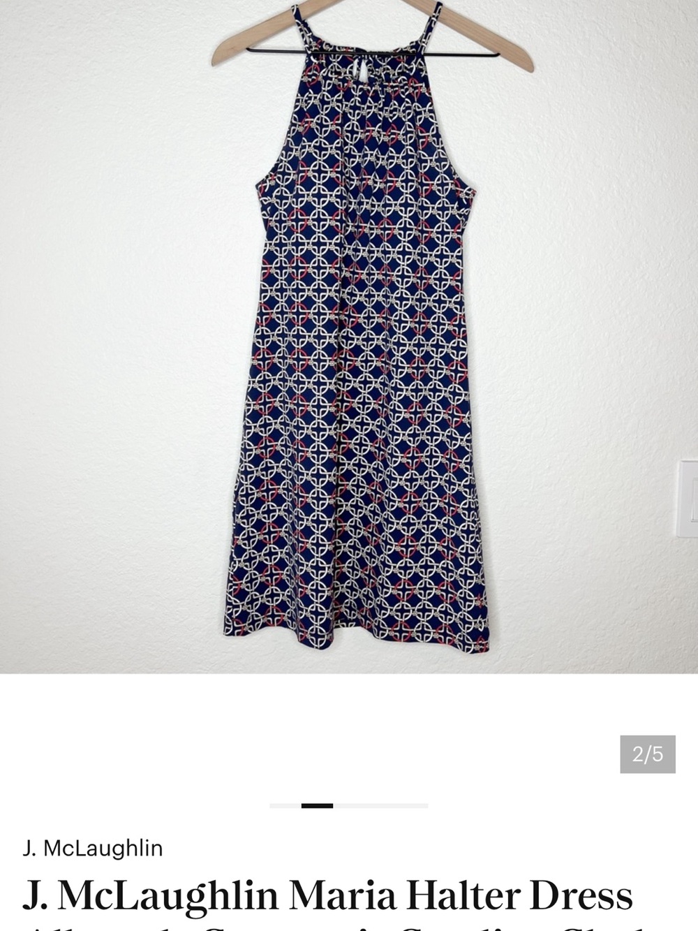 J. McLaughlin Navy Cream & Red Geometric Halter Midi Dress $25 XS
